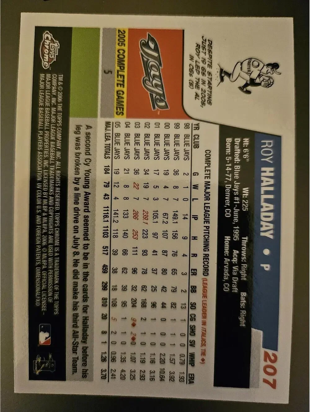Roy Halladay 2006 Topps Chrome #207 Toronto Blue Jays